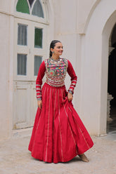 Amazing Maroon Roman Kutchi Gamthi Embroidered Lehenga Choli